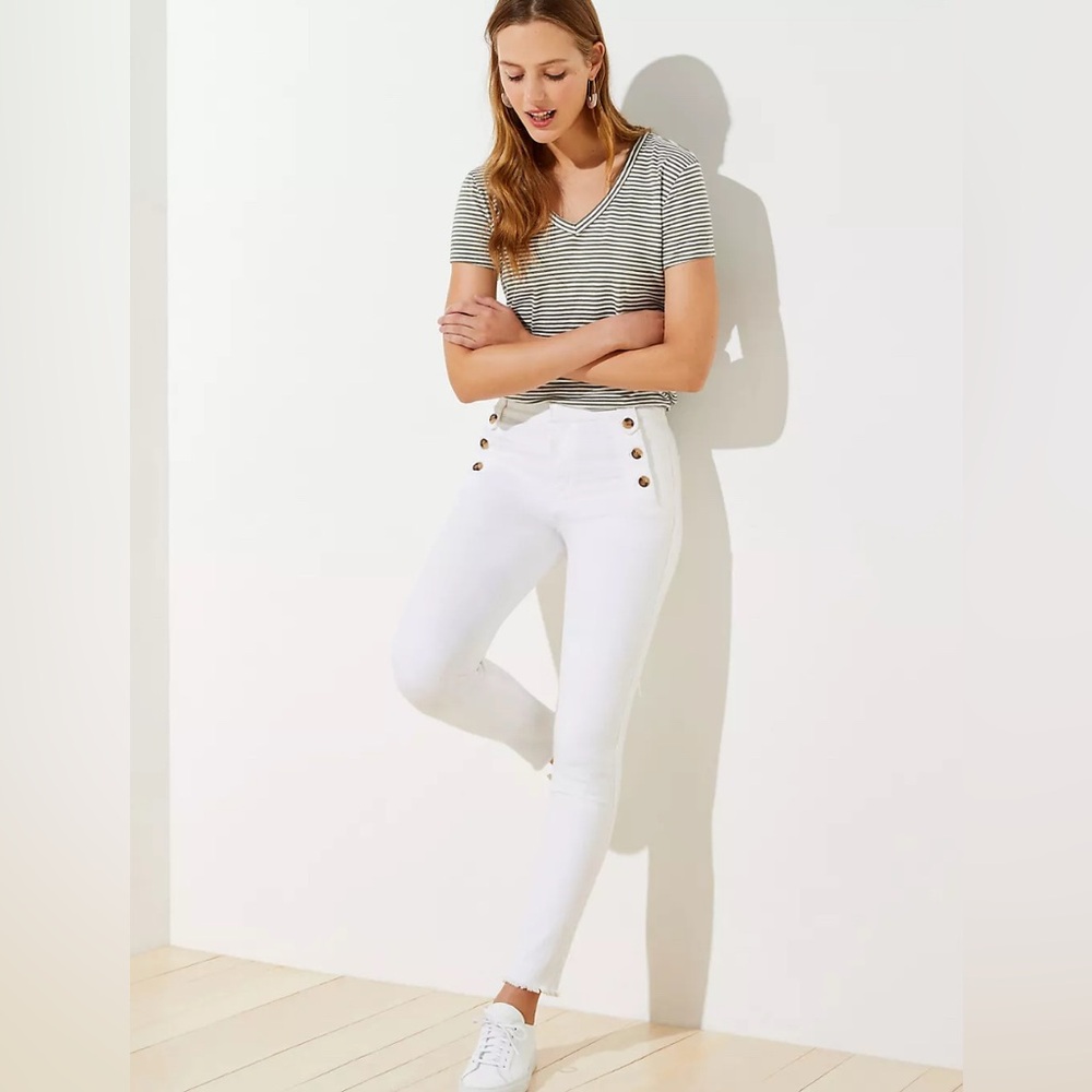 LOFT High Rise White Sailor Jeans
